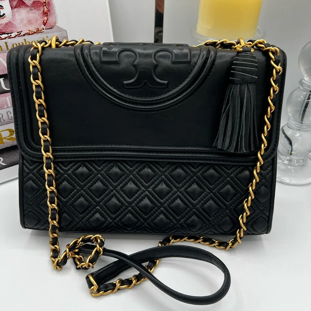 Tory Burch Fleming Black Quilted Leather Bag